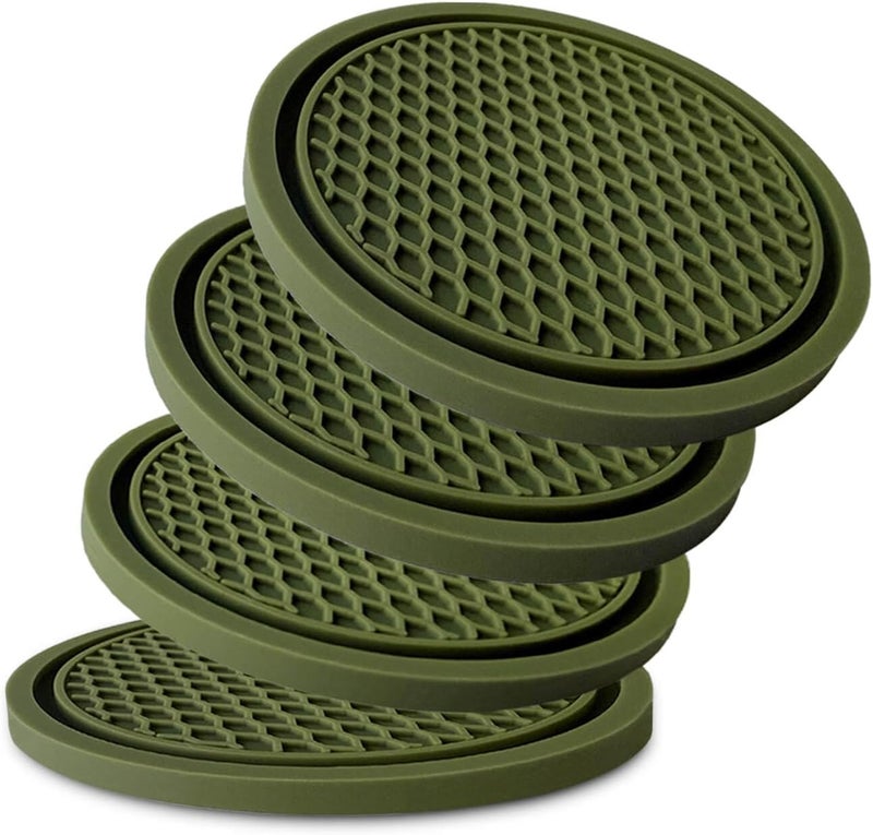 KULOLO Car Cup Holder Coaster 4 Pack - Non Slip & Shockproof,Flexible PVC Rubber Insert for Car/Truck/SUV/VAN (2.75"x0.2") Universal Fit Auto Cup Holders Accessories for Women and Man (Blackish Green) - Image 1